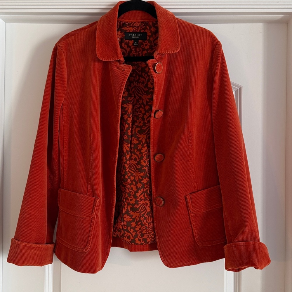 Talbots Burnt Orange Corduroy Button Front Jacket Size 16